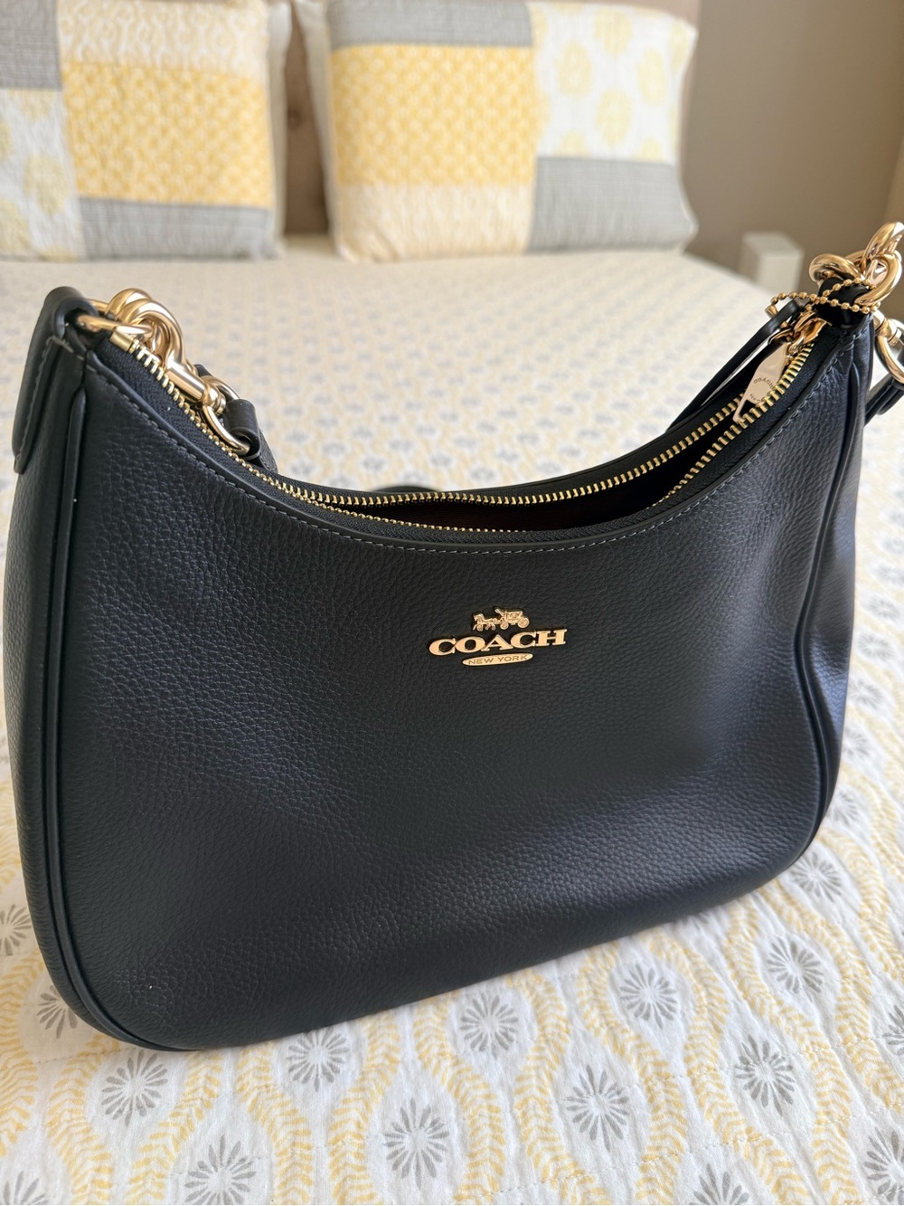 Coach Black Pebbled Leather Shoulder Hobo with Gold Hardware